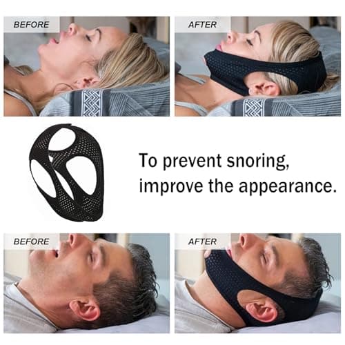 JINJUMEI Mentonnière Anti-ronflement, Chin Strap Anti Ronflement Efficace, Mentonnière De Sommeil En Maille Respirante,Solution Ronflements Réglable Mentonnière pour Aide Réduction Ronflement