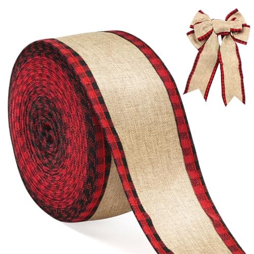 G2PLUS 10M Ruban à Carreaux Buffle de Noël Filaire Ruban de Noël 6.4CM Ruban Toile de Jute pour l'Artisanat,Noël Décorations de Mariage-Rouge et Noir Burlap Ruban