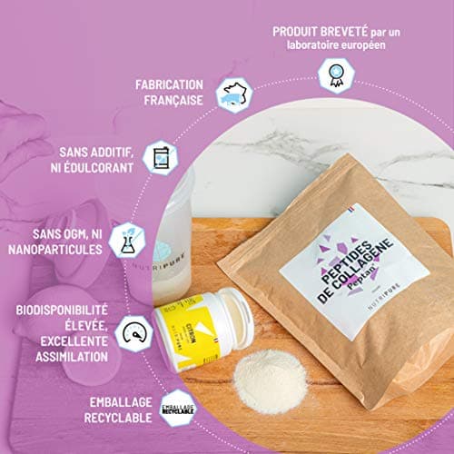 Nutripure | Pack Peptides de Collagène Peptan + Citron Vert - Mangue | Sans Edulcorants | Complément Alimentaire Sport | Collagène, Acides Aminés | Sachet 310g | 15 à 30 portions | Fabriqué in France