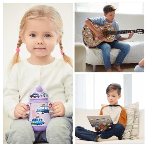 Lot de 100 autocollants pour Voiture de police, Voiture de police stickers en vinyle imperméable, Stickers de Voiture de Police Cartoon pour Enfants, pour téléphone, guitare, skateboard, valise