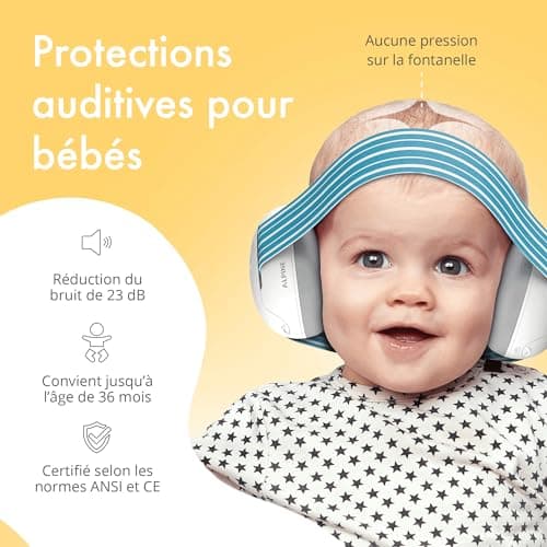 Alpine Muffy Baby Casque Anti Bruit Bébé : Protection Auditive Pour Bébés et Tout-Petits Jusqu'à 36 Mois - Certifié CE - Améliore le Sommeil Pendant les Déplacements - Réglable et Confortable - Bleu
