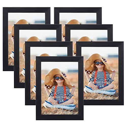 EXYGLO Cadre Photo 10x15 cm Noir Lot de 7, Cadres Photo Mural et à Poser pour Chambre, Bureau, Salon et Gallerie