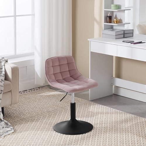 WOLTU 1 X Tabouret de Maquillage Tabouret Coiffeuse Réglable Chaise de Salle à Manger Chaise Travail Chaise Pivotante Velours pour Bureau Domicile Magasin, Hauteur Réglable de 38-49.5cm, Rose