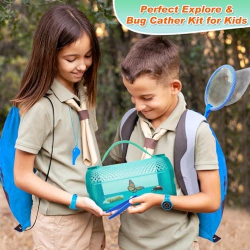 YOPINSAND boîte à Insectes pour Enfants, Jouets d'extérieur pour Enfants, Attrape-Insectes avec loupe, Sac à Dos, Lampe de Poche, Filet à Papillons, Boussole, Horloge