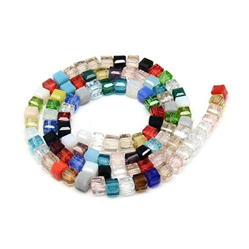 Perlin Lot de 75 perles en cristal de Bohême tchèques taillées en forme de cube de Bohême avec trou pour enfiler (4 x 4 mm)