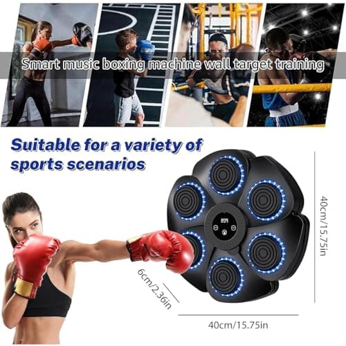 Générique Updata Machine de Boxe Musicale,2024 Nouvelle Modèle Mural Professionnel Entraîneur de Boxe,Mode Bluetooth avec lumières LED et Gants de Boxe,9 Le Mode de Vitesse et de décompte