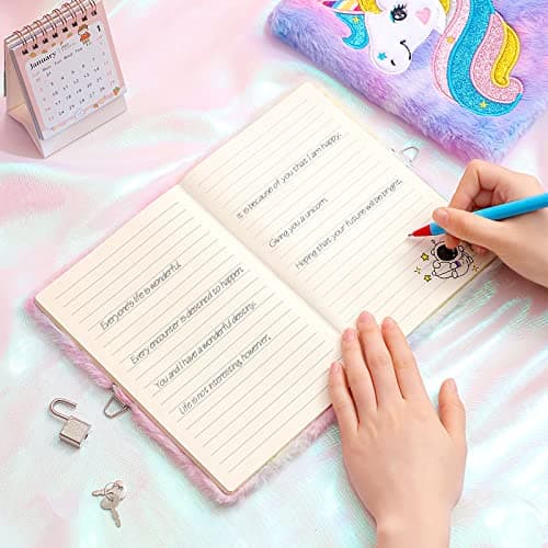 TOYESS Journal Intime Fille avec Cadenas, A5 Licorne Ensemble de Carnet Secret en Peluche Comprend une Licorne Cahier et une Licorne Trousse à Crayons, Cadeau pour Fille de 6 7 8 9 10 11 Ans, Violet