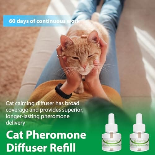 KreezyPets Recharge diffuseur apaisant pour chats lot de 2, phéromones apaisantes aident les chats à se détendre et à soulager l'anxiété, durent 60 jours