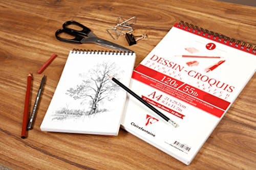 Clairefontaine 96674C Bloc Spiralé en-tête Papier Dessin Croquis - 35 Feuilles Papier Dessin au Grain Très Léger - A4 21x29,7 cm 160g - Idéal pour le Dessin et Croquis au Crayon, Feutre et Fusain