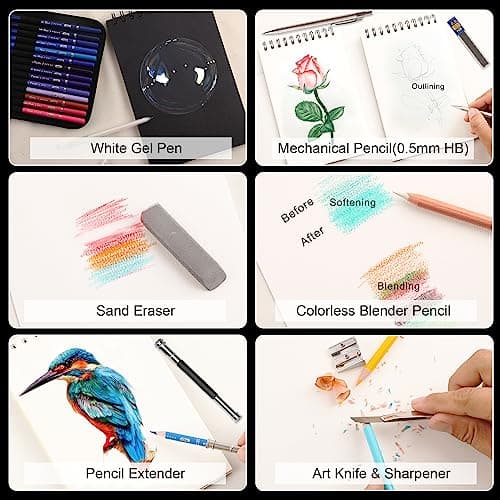 HIFORNY Ensemble de 80 crayons de couleur pour adultes - 72 couleurs de crayons de couleur avec des extras, des crayons à mine tendre pour artistes