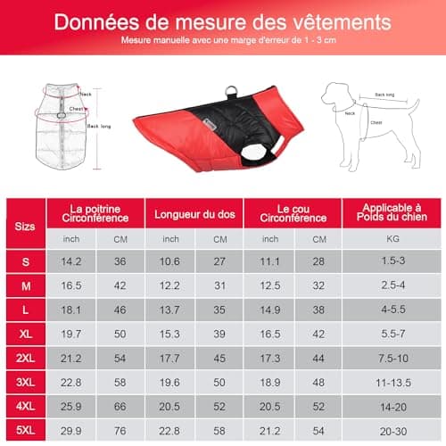 Manteau d'hiver pour Chien pour Veste Chaud des Chiens pour Chien Pet Chiot vêtements Imperméables Assortis Tailles et Couleur (S, B-Rouge)