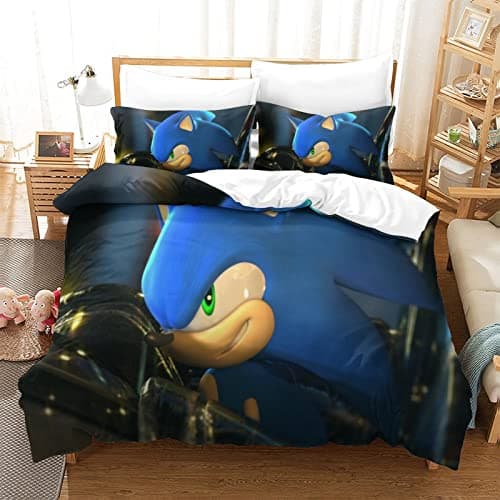 Sonic The Hedgehog 3D Print Housse de Couette Ensembles de Literie Housses de Couette avec Fermeture Éclair 3 pièces Doux Entretien Facile pour Jeunes et Enfants Adultes Célibataire (135x200cm)