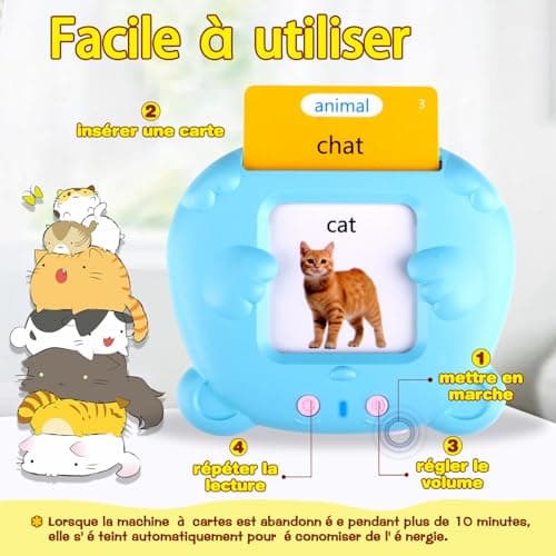 Sunity Cartes Flash parlantes pour Enfants, Mot ami Jeux français de 2 à 6 Ans avec de la Musique, Jeux educatif 2 Ans, Jouets préscolaires pour écouter et Apprendre Bleu(Français/Anglais/Bilingue)