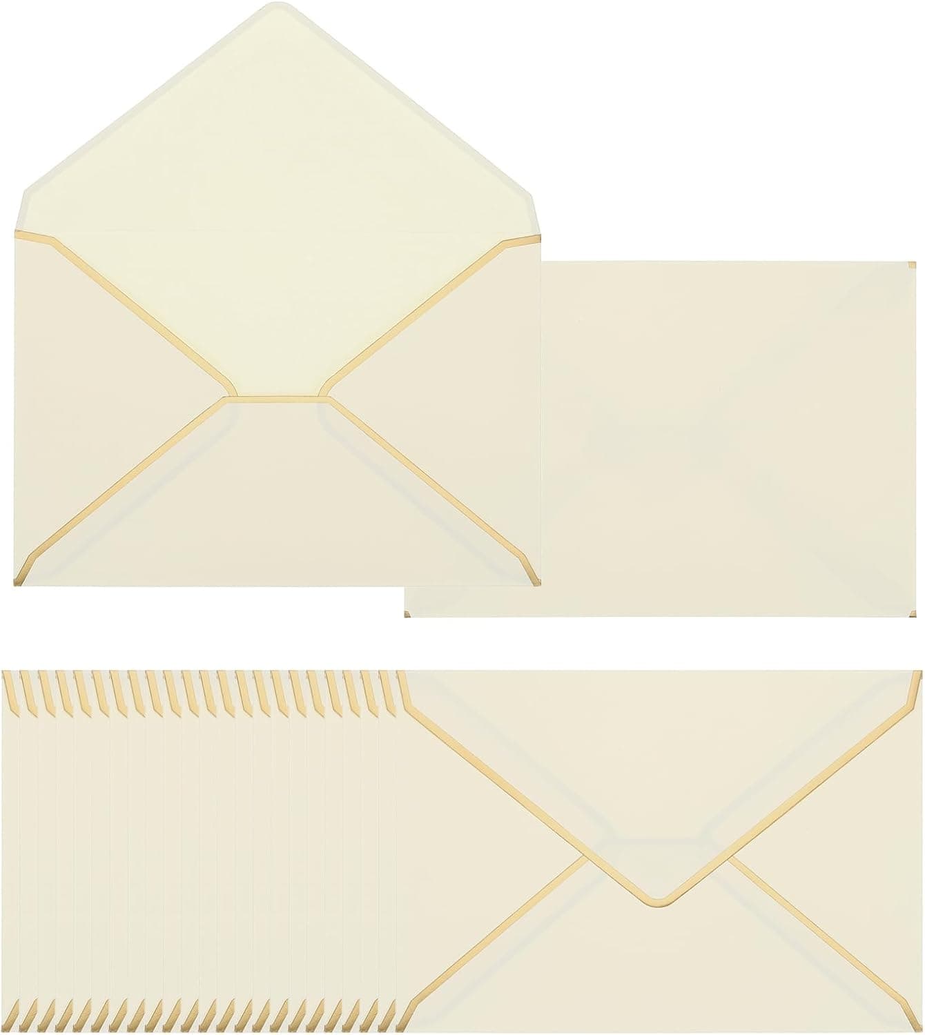 PATIKIL 100 Paquet A7 Enveloppes 5 x 7 Carte Noël Enveloppes V Rabat Enveloppe avec Or Bordures pour Bureau Mariage Cadeaux Cartes, Invitations, Photos, Graduation (Champagne)