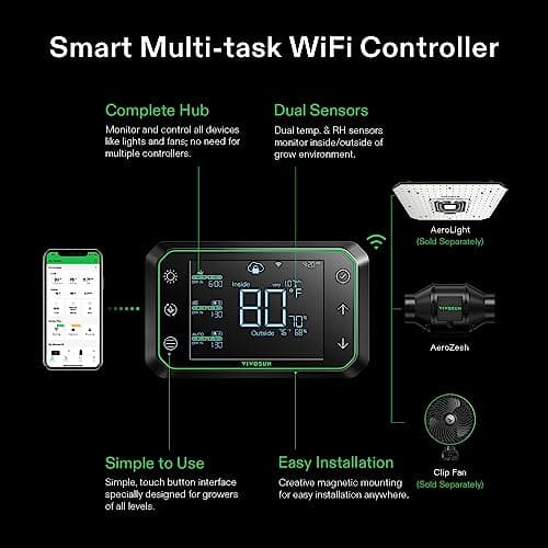 VIVOSUN AeroZesh G4 Ventilateur tubulaire silencieux 100 mm 330 m3/h avec moteur EC et contrôle de la température GrowHub E42A et contrôleur WiFi pour chauffage, refroidissement, tentes de culture