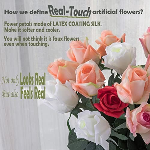 cn-Knight 12pcs Bourgeons de Roses Artificielles Semi-Ouverts, Roses en Soie 44cm, Fleurs Partiellement Ouvertes, Déco Intérieure, Centre de Table, Bouquet Mariage,Rouge
