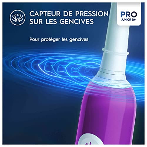 Oral-B Pro Junior Brosse à Dents Électrique Enfant, Un Nettoyage Efficace Mais Doux Pour Les Dents Sensibles, Une Bonne Hygiène Dentaire Des Enfants De 6 Ans +, 1 Chargeur, 1 Brossette Ronde, Violet