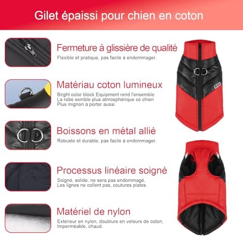 Manteau d'hiver pour Chien pour Veste Chaud des Chiens pour Chien Pet Chiot vêtements Imperméables Assortis Tailles et Couleur (S, B-Rouge)