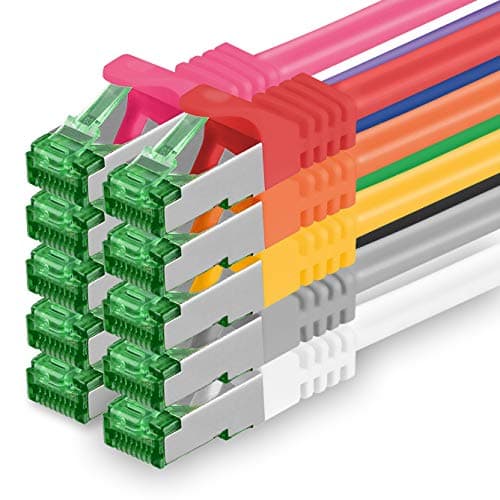1 M Câble Réseau Cat.7 Pack de 10 Câble Patch Cat7 Câble Lan Ethernet RJ45 10 Gbit/s (Toutes Vitesses Internet) 10 Couleurs 1 Mètre