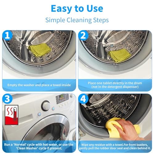 Nettoyant Lave Linge - Pack de 24 pour Nettoyage Profond Tout au Long de l'Année, Convient aux Lave-linges HE, à Chargement par le Haut et Frontal, Élimine les Odeurs, la Saleté et les Accumulations