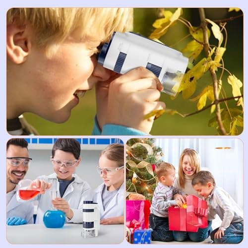 BEBANG Microscope pour Enfants, Mini Microscope 60x-135x, Microscope Portable de Laboratoire avec lumières LED Ajustables, Microscope à Main de Poche et Adultes Observation microbiologique