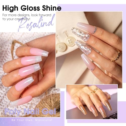 ROSALIND Gel pour Extension d’ongle 10ml, 12 Couleurs UV LED Rapide Construction Ongle Gel, Poly Ongle Gel pour les Débutant, Professionnel et Salon de Manucure, Gel Nail Art Set