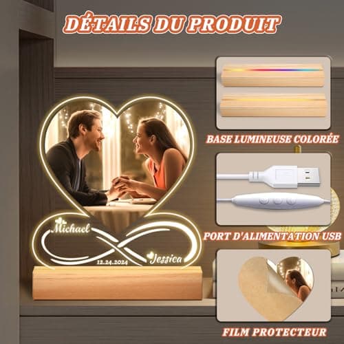 Cadeau Personnalisé Femme & Homme, Cadre Photo Personnalisé avec Photo, Cadeau Noel Femme, Cadeau Personnalisé Couple Copain Copine Original, Idee Cadeau Femme Anniversaire, Noël, Saint Valentin