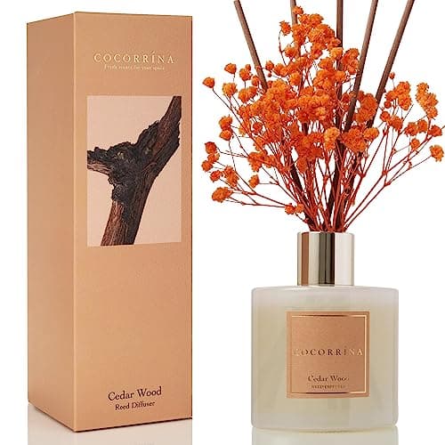 Cocorrína Diffuseur Parfum Maison, Bois de Cèdre 200ml avec Diffuseur Bâtonnets diffuseur de Parfum, Batonnets Diffuseur Parfum, Reed Diffuseur pour Salle de Bain étagère décoration