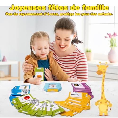 Sunity Cartes Flash parlantes pour Enfants, Mot ami Jeux français de 2 à 6 Ans avec de la Musique, Jeux educatif 2 Ans, Jouets préscolaires pour écouter et Apprendre Bleu(Français/Anglais/Bilingue)