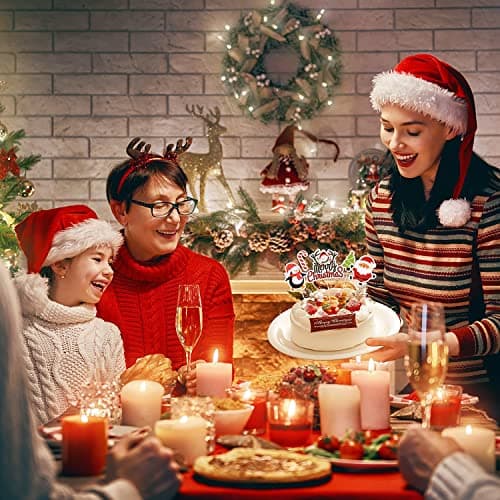 KEELYY Noël Cupcake Topper 30 Pcs Decoration Gateau Noel Santa Deer Tree Cloches Joyeux Noël Drap Cure-Dents, pour Décorer Dessert Gâteau De Noël Fête