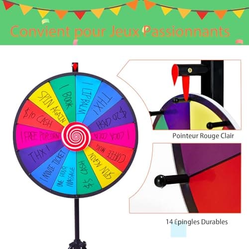 SOARS Roue de la Fortune 24", Hauteur Réglable de 111-157 CM, Personnalisable avec Marqueur pour Tableau Blanc et Éponge, pour Jeux de Mots, Famille (60 CM, 14 Emplacements)