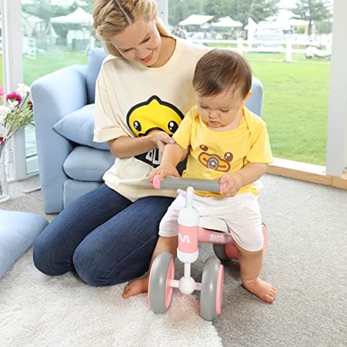 Draisienne Enfants Vélo Bébé sans Pédales 10-24 Mois Jouet Baby Walker Fille Garçon 1-2 Ans Jouet d'Equitation Trotteur Bebe Mini Bike Cadeau Anniversaire Noel Rose
