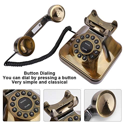 Sorandy Téléphone Antique - Téléphone Fixe Filaire Téléphone de Bureau Téléphone Vintage Rétro Telephone Filaire Grosses Touches pour Maison Bureau Hôtel Salon Décoration - Bronze