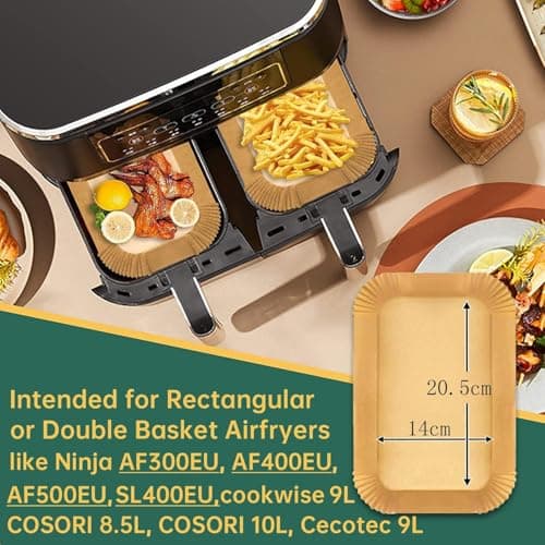 HONYAO Papier Cuisson pour Ninja Air Fryer, 100 Pièces 20,5x14cm Rectangulair Paper Liners Friteuse Sans Huile Accessoires compatible avec Ninja Foodi Dual Zone Double Stack et autres Double Airfryer
