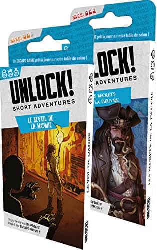 Asmodee - UNLOCK! Short Adventures - Le Réveil de la Momie + Les Secrets de la Pieuvre - Jeu de Société dès 10 ans - Escape Game - Jeu de Cartes Coopératif - 1 à 6 Joueurs - 30 Min- en Français
