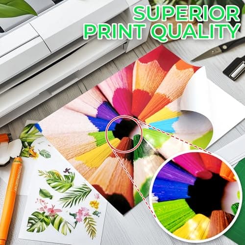 Evergreen Goods 50 Feuilles A4 Blanches Etiquettes Autocollantes Papier Pour L'impression De Photos Et D'images | Papier Stickers a Résistantes Aux éClaboussures Pour Imprimantes à Jet D'encre & Laser