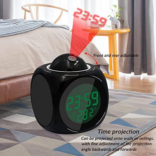 Kaishuai Reveil Réveil numérique Reveil projecteur,Fonction Snooze,Port de Charge USB,Noir Réveil à Projection Numérique