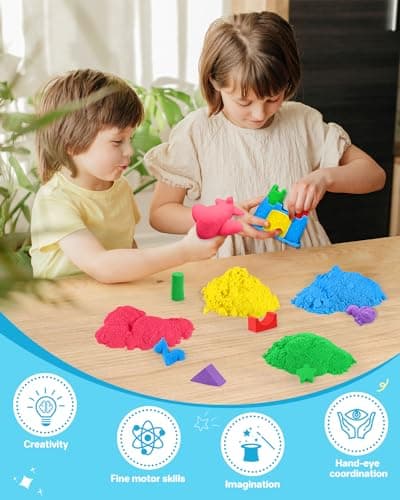 Set Sable Magique De 5 kg -Sable Fantastique en 6 Couleurs Pour Créer des Jouets Sensoriels en Sable de Toutes Les Formes,Convient Aux 3 Ans et Plus