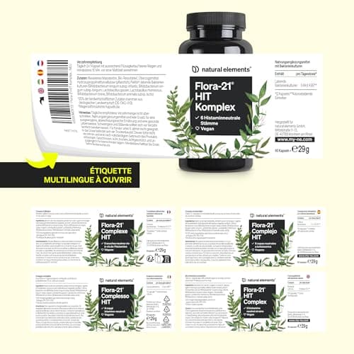 Flora 21® Complexe de cultures HIT – 6 souches bactériennes de lactrobacilles et bifidobactéries – 60 gélules gastrorésistantes – testé et produit en laboratoire en Allemagne, végane et hautement dosé