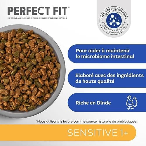 PERFECT FIT Adulte 1+ Croquettes pour chat adulte – Répond à des besoins spécifiques d'un chat stérilisé – Nourriture Riche en Dinde – 1,4 kg (Lot de 5)