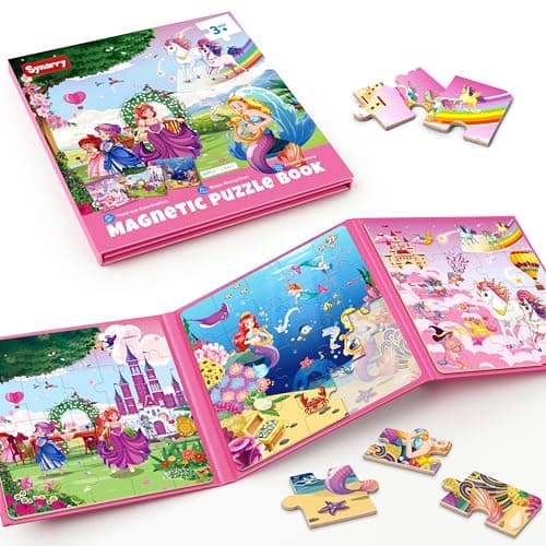 SYNARRY Puzzle Licorne Princesse Sirène Magnetique Enfants 3 4 5 6 Ans, 20 Piéces de Puzzle Voyage, Jouet pour Fille Avion Voiture Enfant 3 à 8 Ans