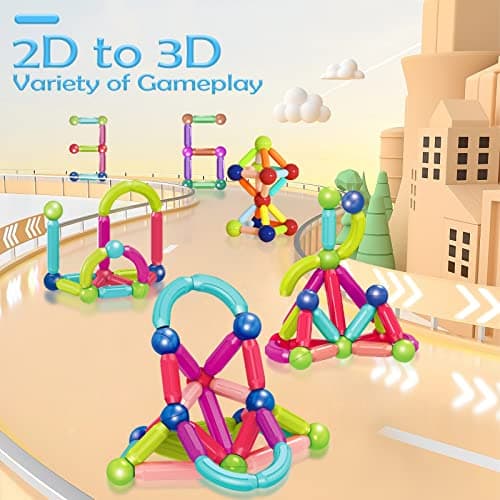SVYHUOK Bloc Construction Magnetique Enfant 64 Pièces Jeux Construction Magnetique, 3D Jouets Magnétiques Créer l'imagination Infinie, Cadeau pour Les Garçons et Les Filles A la Maison et à L'école