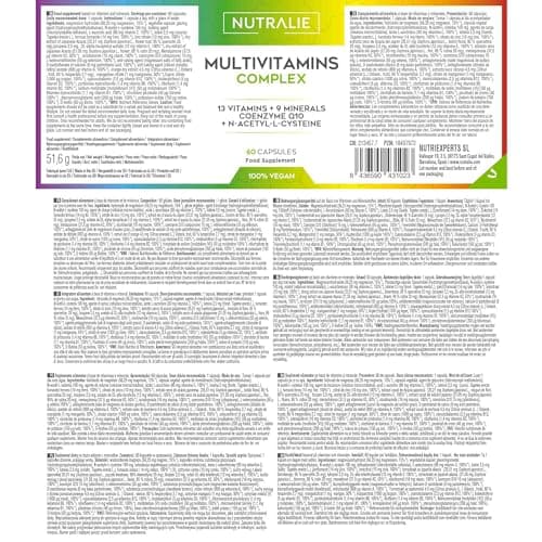 MULTIVITAMINES et Minéraux - Multi Vitamines Complètes pour Adultes Homme et Femme - Vitamines A B C D E K Zinc, Magnésium, Biotine et Q10 | 60 Gélules Veganes Bio-disponibles NUTRALIE