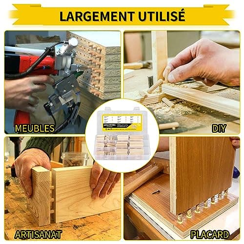 200 pièces Chevilles en bois, Goujon en bois de hêtre massiv 6mm 8mm 10mm Chevilles en bois fabriqués en bois Fraiseuse, rainurage, bricolage, menuiserie