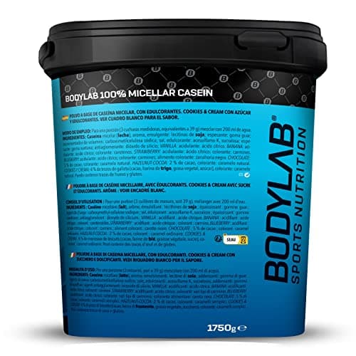 Bodylab24 Casein Micellar Fraise 1750g, 100% caséine pure, riche en acides aminés BCAA, longue sensation de satiété, favorise la construction musculaire, idéal pendant un régime protéiné