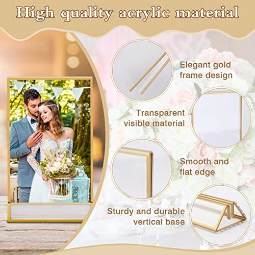 6Pcs Support de Menu Verticaux, 4*6in Support de Menu de Table avec Bordures Dorées/Support Vertical, Porte-affiche de Table en Acrylique pour Mariage/Numéro de Table, Porte-affiches de Menu Acrylique