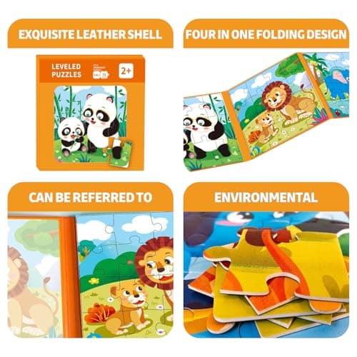 Puzzles Magnétiques pour Enfants de 3-4-5 Ans, Jisrcha Puzzle Voyage, 73 Pièces 4 en 1 Puzzles Magnétiques d'animaux pour L'avion et La Voiture Voyage, Jouets pour Garçons et Filles (A)