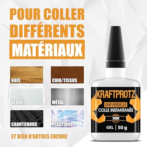 Colle forte gel 50 g – ne coule pas & ultra précise – super glue résistante à l’eau, à la chaleur & aux vibrations – colle universelle plastique, bois, métal, verre – bouchon aiguille – KRAFTPROTZ
