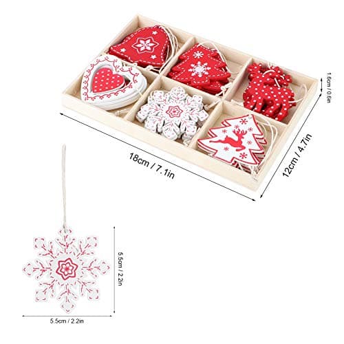 24 pcs Noël en Bois Decoration Sapin de Noel Rouge Blanc Bois Pendentifs d'arbre Decoration pour Sapin Ornement Suspension Noël Suspendu Arbre de Festival Décoration Artisanat Fête Christmas Deco