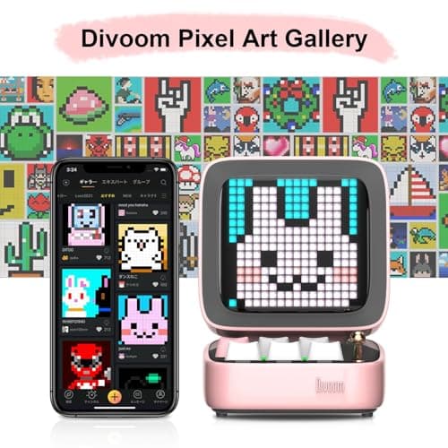 divoom Ditoo Enceinte Bluetooth avec Affichage LEDs, Reveil, et 10 Watts Audio pour Chambre, DIY, Anniversaire (Rose)